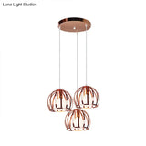 Copper Industrial Pendant Lamp With 3 Metal Dome Shades And Wire Cage - Perfect For Living Room