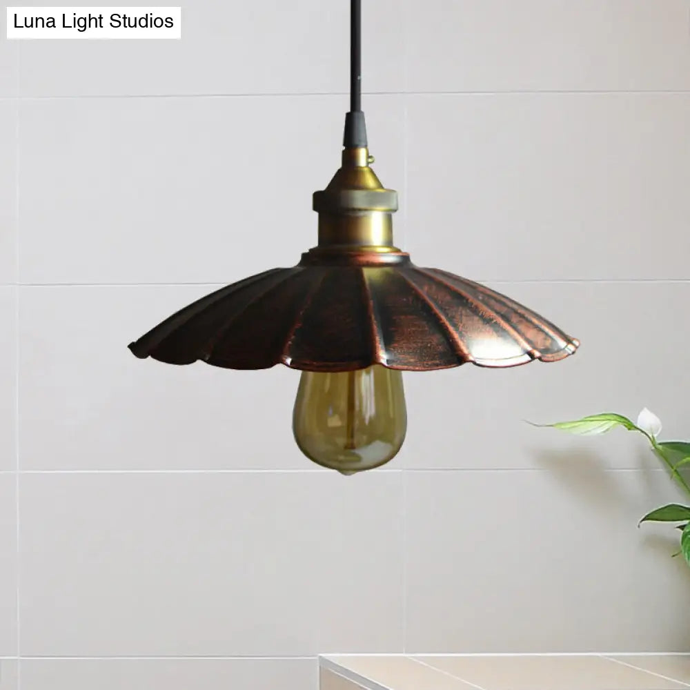 Copper Antiqued Scallop Drop Pendant Light - 1 Bulb 10/14/16.5 Wide Iron Ceiling Fixture / 10