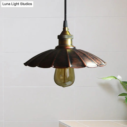 Copper Antiqued Scallop Drop Pendant Light - 1 Bulb 10/14/16.5 Wide Iron Ceiling Fixture / 10