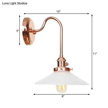 Copper Saucer Sconce Light Fixture Vintage White/Clear Glass Indoor Wall Lamp