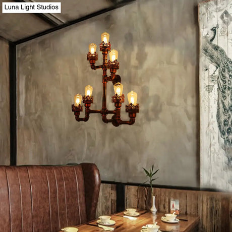 Copper Water Pipe Wall Sconce - Vintage 7-Bulb Dining Room Lighting Fixture