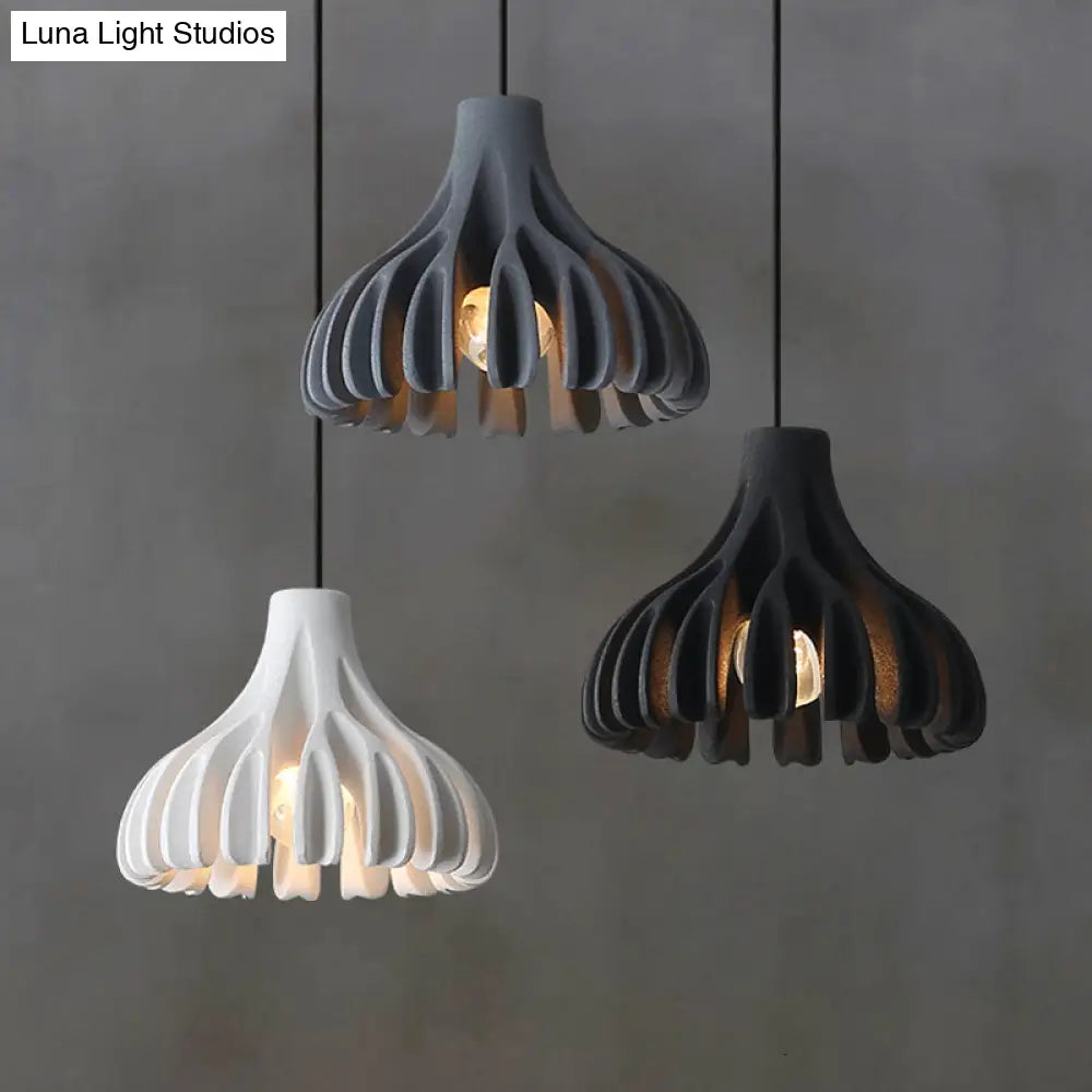 Coral-Shape Pendant Lighting: Macaron Resin Dining Room Lamp (1 Light) In White Black And Yellow