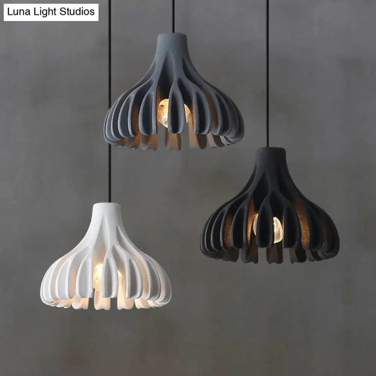 Coral-Shape Pendant Lighting: Macaron Resin Dining Room Lamp (1 Light) In White Black And Yellow