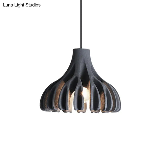 Coral-Shape Pendant Lighting: Macaron Resin Dining Room Lamp (1 Light) In White Black And Yellow