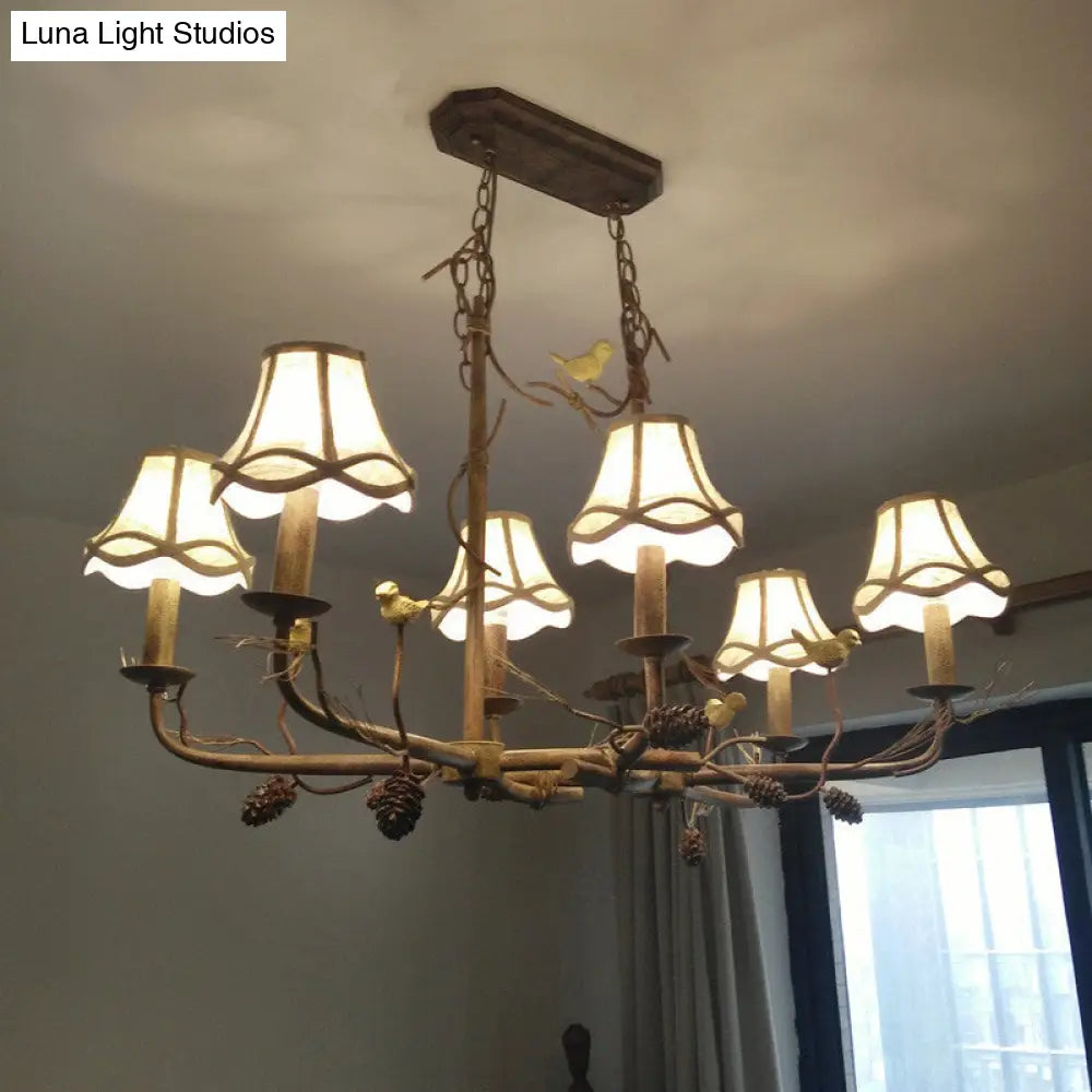 Country 6-Light Metal Bell Shade Chandelier: Brown Pendant Light For Living Room