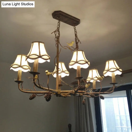 Country 6-Light Metal Bell Shade Chandelier: Brown Pendant Light For Living Room