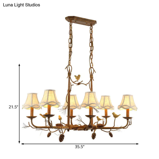 Country 6-Light Metal Bell Shade Chandelier: Brown Pendant Light For Living Room