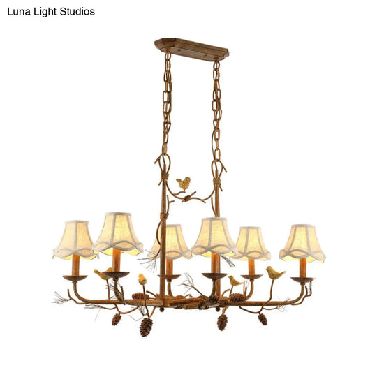 Country 6-Light Metal Bell Shade Chandelier: Brown Pendant Light For Living Room
