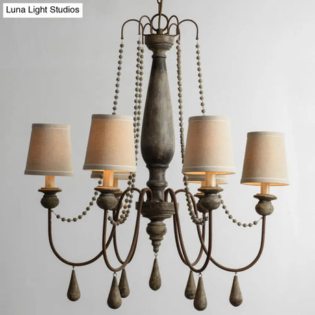 Country Barrel Chandelier: 6-Light Pendant Lighting In Distressed Wood