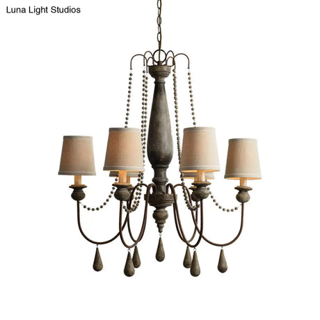 Country Barrel Chandelier: 6-Light Pendant Lighting In Distressed Wood