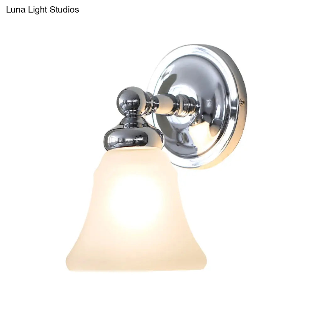 Country Bell White Glass Wall Sconce Light With Silver Accent