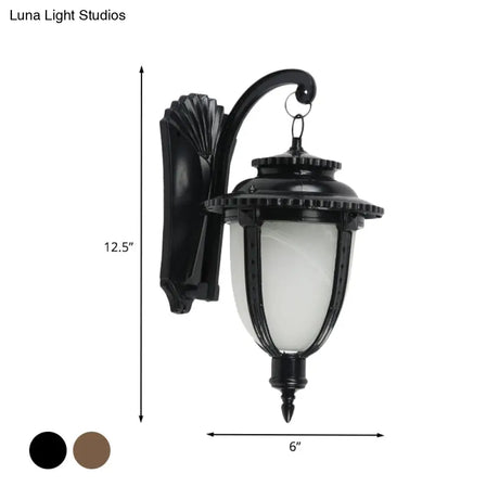 Country Black/Bronze Urn Sconce Wall Lamp With Weather-Resistant Glass - 1-Bulb Fixture