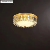 Country Brass Led Flush Ceiling Light With Frosted Glass And Crystal Round Edge