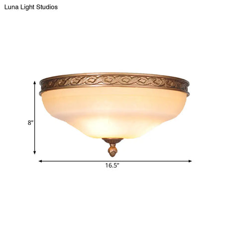 Country Bronze Flush Mount Ceiling Light With Frosted Glass And 3/5 Lights - 14’/16.5’/20’ Width