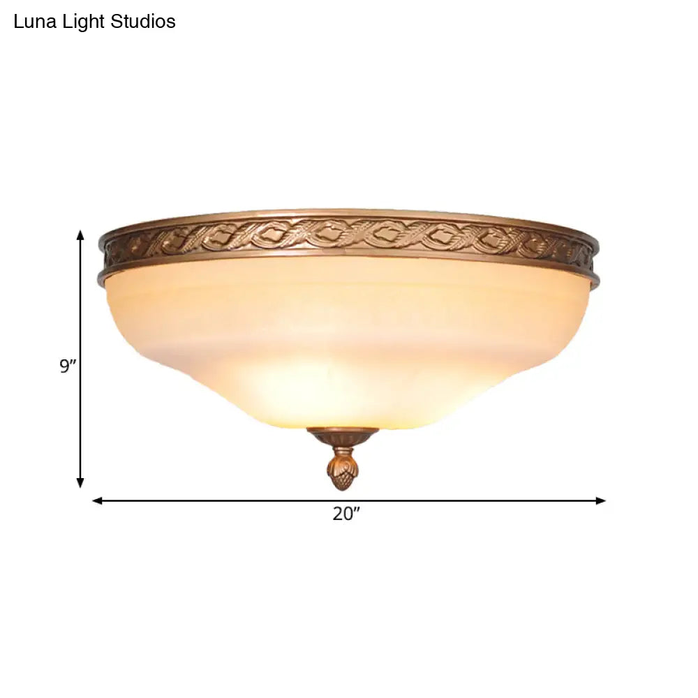 Country Bronze Flush Mount Ceiling Light With Frosted Glass And 3/5 Lights - 14’/16.5’/20’ Width
