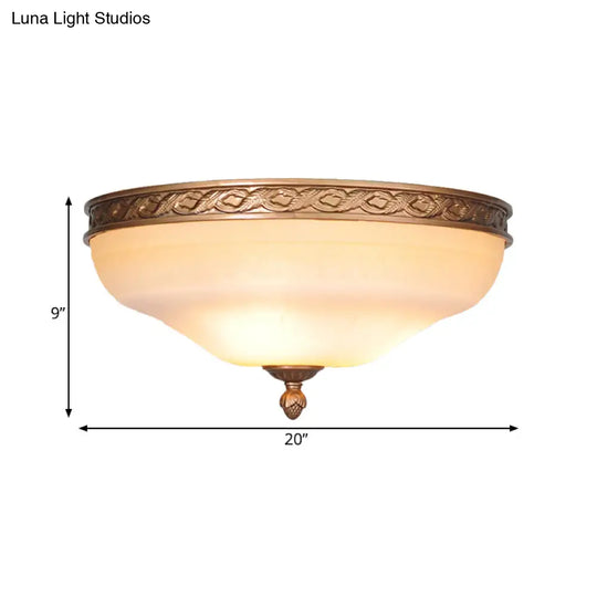 Country Bronze Flush Mount Ceiling Light With Frosted Glass And 3/5 Lights - 14’/16.5’/20’ Width