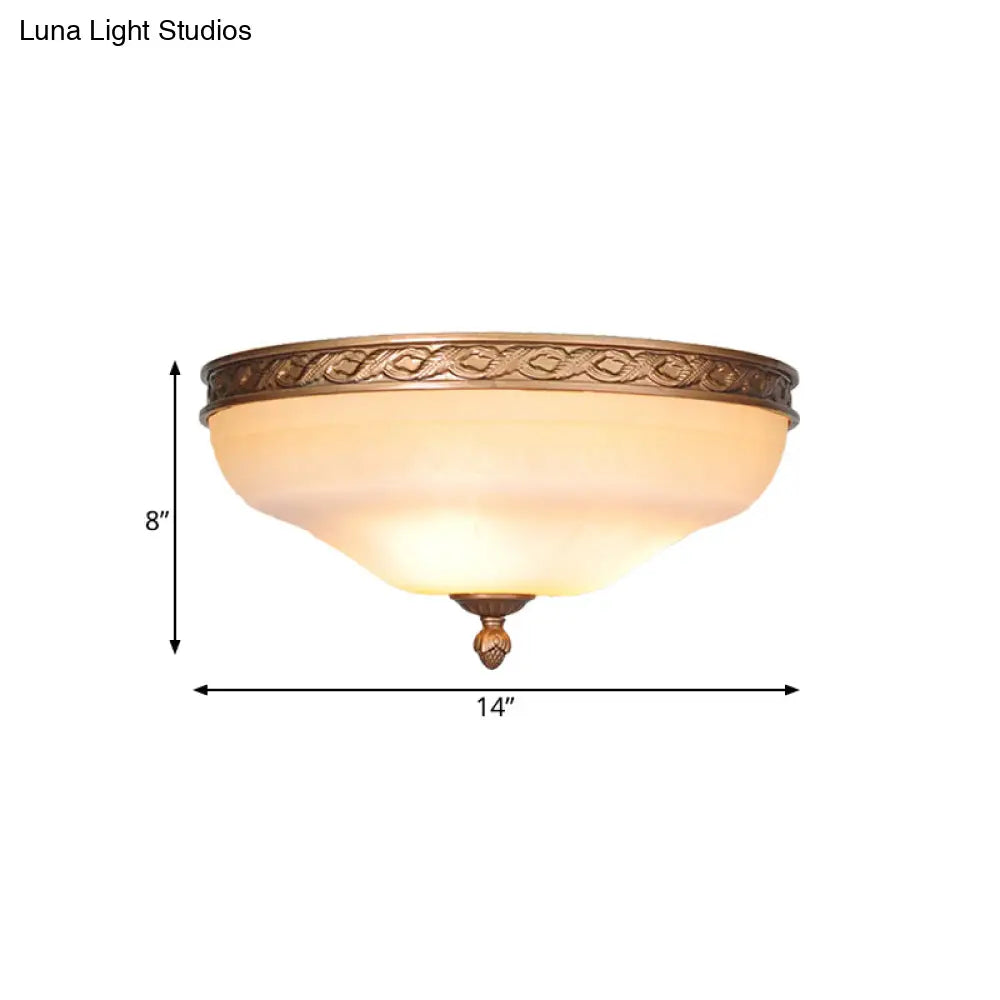 Country Bronze Flush Mount Ceiling Light With Frosted Glass And 3/5 Lights - 14’/16.5’/20’ Width