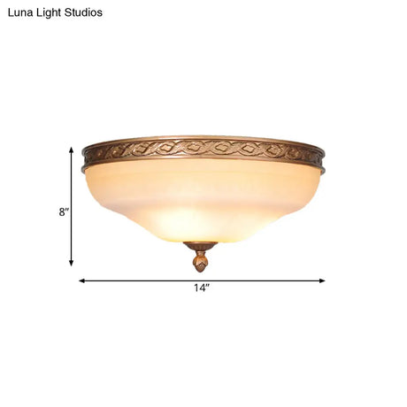 Country Bronze Flush Mount Ceiling Light With Frosted Glass And 3/5 Lights - 14’/16.5’/20’ Width