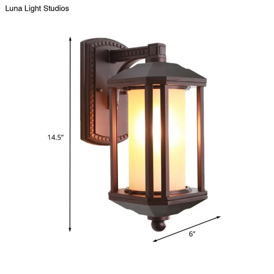 Country Dark Coffee Cylinder Wall Light Sconce With Frosted Glass - Outdoor Lighting Idea