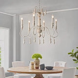 Country Distressed White Wood Chandelier Lighting - 6 Heads Swooping Arm Ceiling-Hung