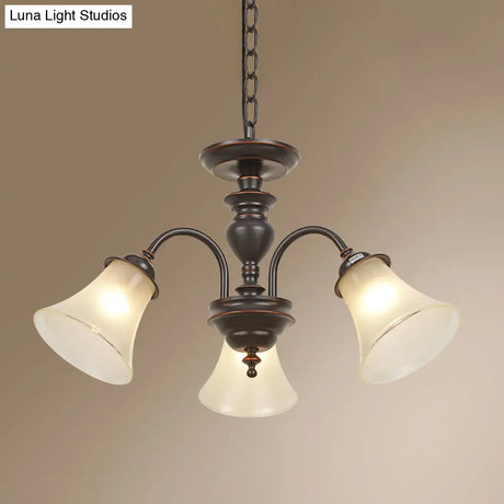 Country Flare Chandelier Light With Frosted Glass - Black Ceiling Mount