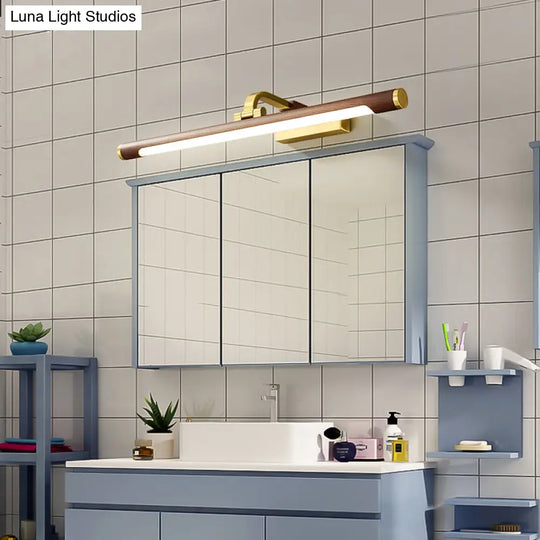 Country Light: Walnut Wood Grain Tube Wall Sconce With Acrylic Bath Led Vanity Lighting And Brass