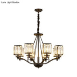Country Living Room Black Drum Crystal Pendant Chandelier Light Fixture