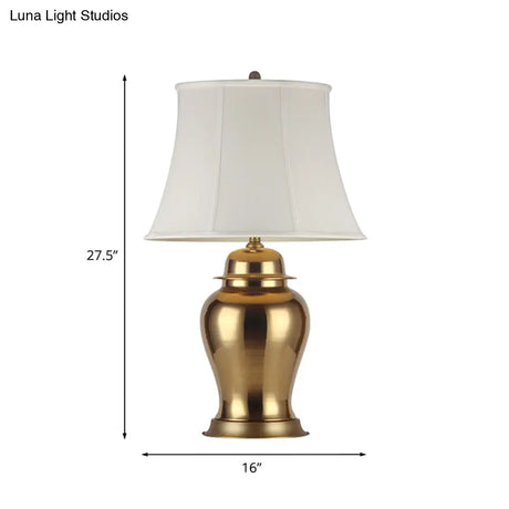 Country Living Room Nightstand Lamp In White With Urn Pedestal Fabric Paneled Base Night Light