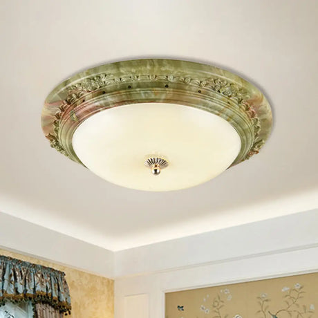 Country Milk Glass Led Ceiling Mount Light Green Dome Design Bedroom Flush Lighting -
