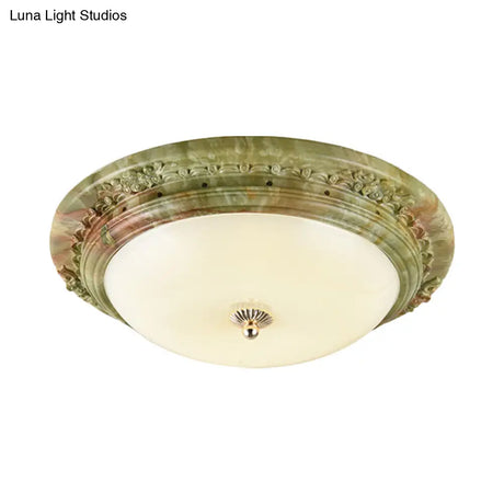Country Milk Glass Led Ceiling Mount Light Green Dome Design Bedroom Flush Lighting -