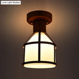 Country Opal Glass Dome Ceiling Light Fixture With Cage - Brown Flush Mount Lamp