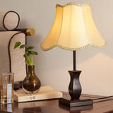 Country Paneled Bell Scalloped Fabric Night Stand Lamp - Beige/Burgundy Beige