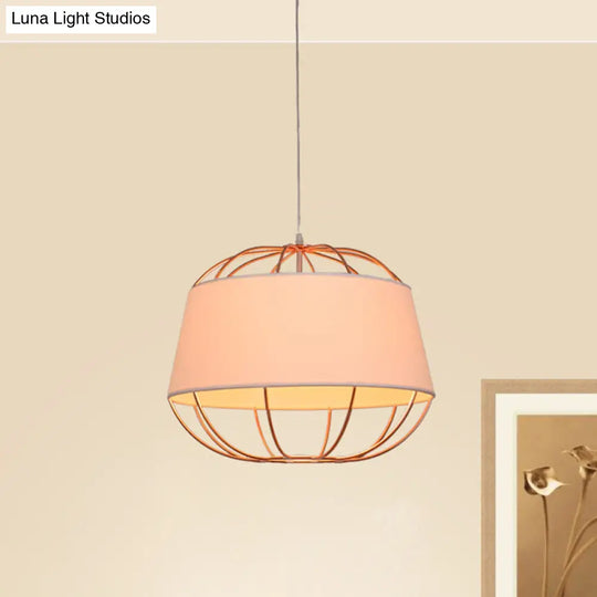 Country Style 1-Bulb Pendant Light Kit - Tapered Drum Fabric Hanging Lamp In White/Black With Wire