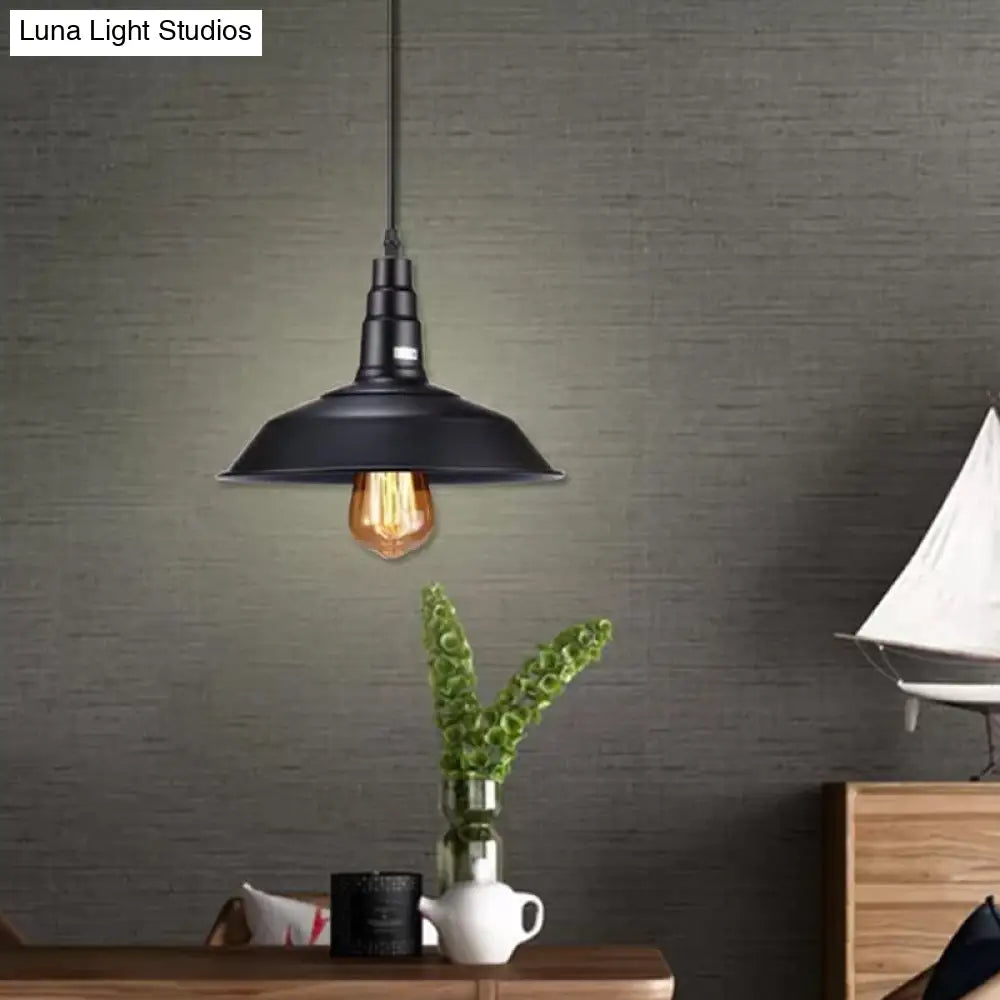 Country Style Metal Black Barn Pendant Ceiling Light With Plug-In Kitchen Bulb