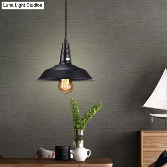 Country Style Metal Black Barn Pendant Ceiling Light With Plug-In Kitchen Bulb