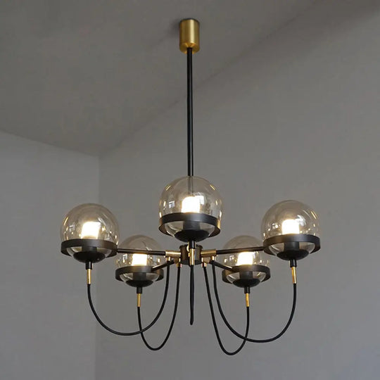 Country-Style Cognac Glass Pendant Light With Swoop Arm - Ball Chandelier 5 / Black