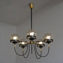 Country-Style Cognac Glass Pendant Light With Swoop Arm - Ball Chandelier 5 / Black