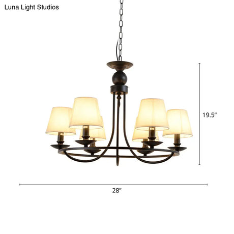 Country Style Conical Chandelier With Fabric Pendant For Dining Room Lighting