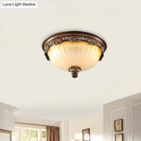 Country Style Dome Ceiling Mount Lamp For Bedroom - Opal Rib Glass Flush Light Fixture
