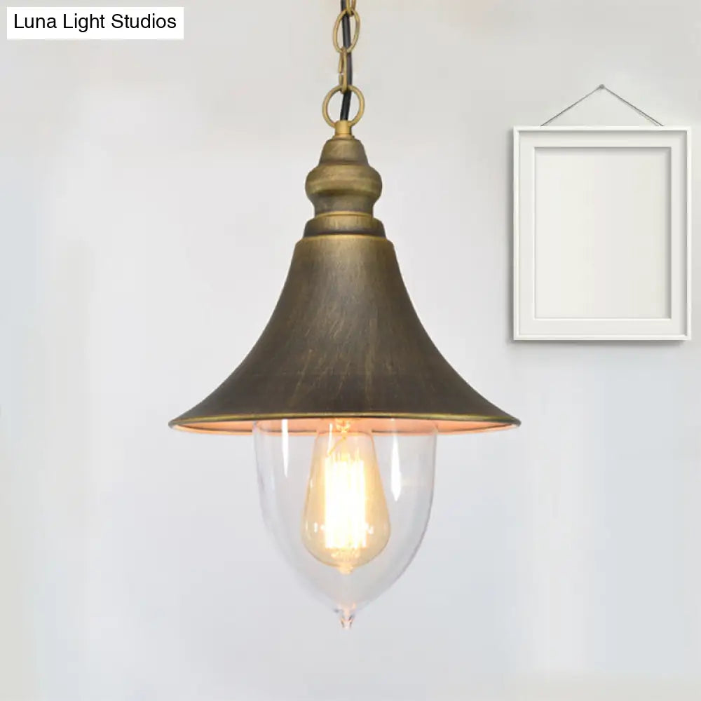 Country Style Flared Hanging Light - 1 Pendant With Clear Plastic Shade (Black Bronze Gold)