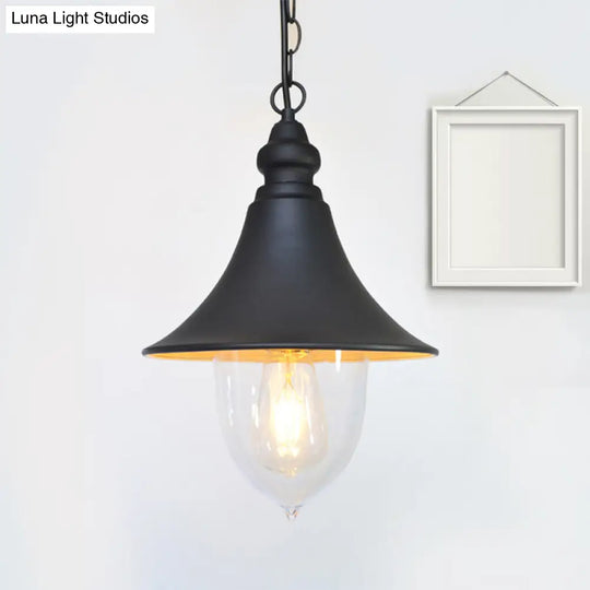 Country Style Flared Hanging Light: Black/Bronze/Gold Pendant With Clear Plastic Shade