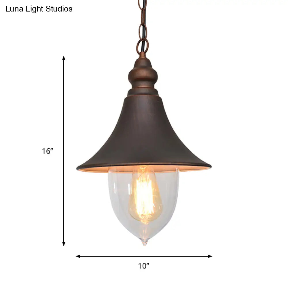 Country Style Flared Hanging Light - 1 Pendant With Clear Plastic Shade (Black Bronze Gold)