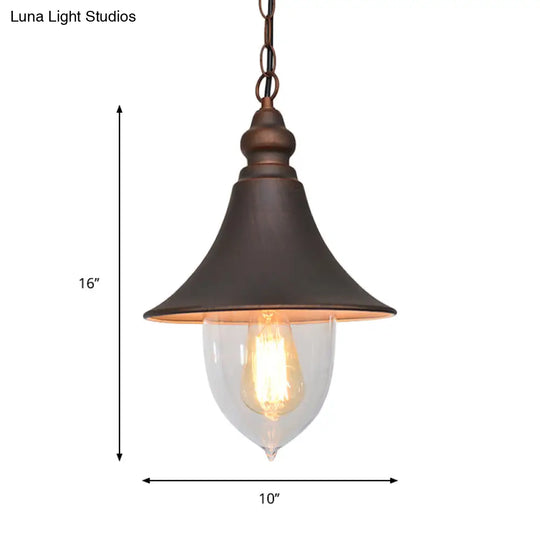 Country Style Flared Hanging Light - 1 Pendant With Clear Plastic Shade (Black Bronze Gold)