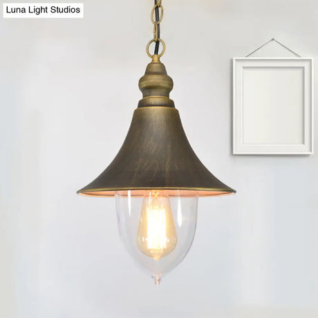 Country Style Flared Hanging Light: Black/Bronze/Gold Pendant With Clear Plastic Shade
