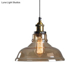 Country Style Glass Pendant Lamp In Clear/Smoke Grey With 1 Head And Brass/Black Finish For Dining