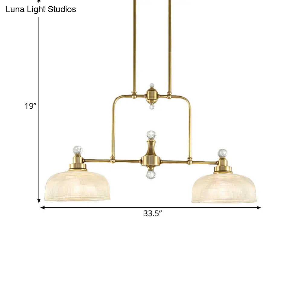 Country Style Gold Island Pendant With Clear Prismatic Glass And 2 Bulbs - Metal Hanging Light Kit