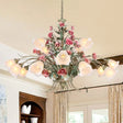 Country Style Metal Chandelier With Curving Arm - 16-Bulb Led Flower Pendant Light Green Ideal For