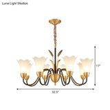 Country Style Mini Flower Pendulum Chandelier With Frosted Glass And Scroll Arm In Black/Gold - 6/8