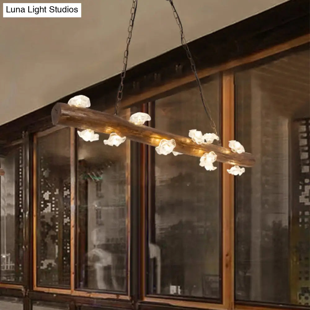 Country-Style Mushroom Chandelier With 12 Wooden Bulbs For Indoor Pendant Lighting