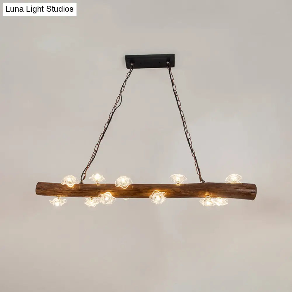 Country-Style Mushroom Chandelier With 12 Wooden Bulbs For Indoor Pendant Lighting